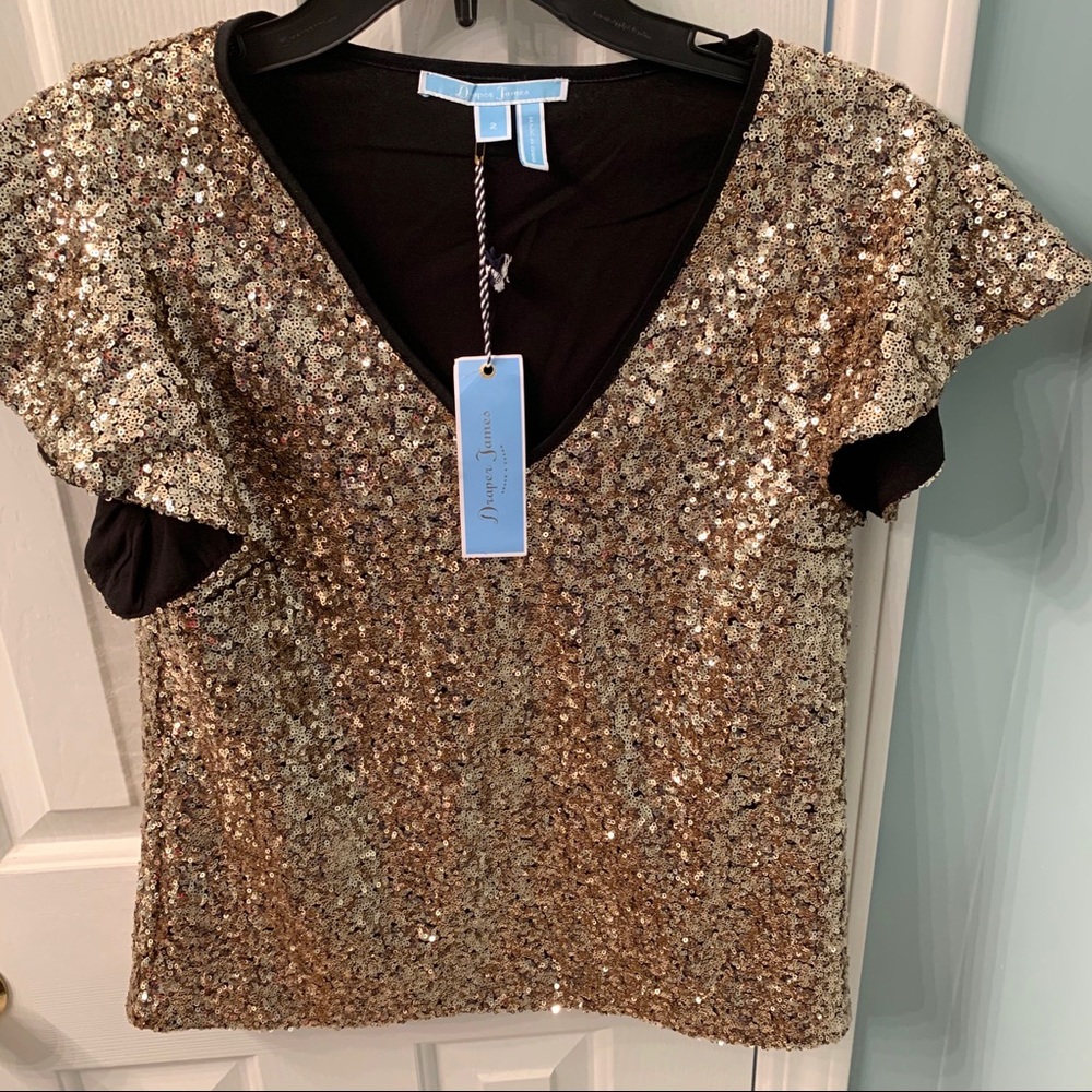 NWT Draper James Gold Sequin Top Size 2 - Picture 3 of 4
